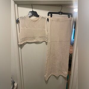 Cream Knit Two-Piece Set top runs small